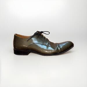 John Fluevog Exsequi Lansky Green Leather Cap Tow Derby Shoes Mens Size 10